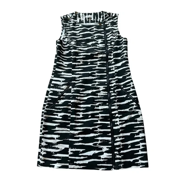 Calvin Klein black white sleeveless sheath dress size 6 zipper accent career - Picture 7 of 10